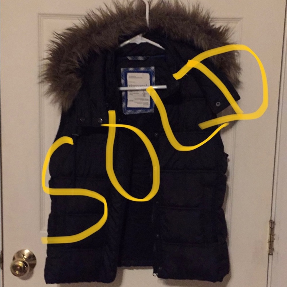 Black Faux Hooded Vest